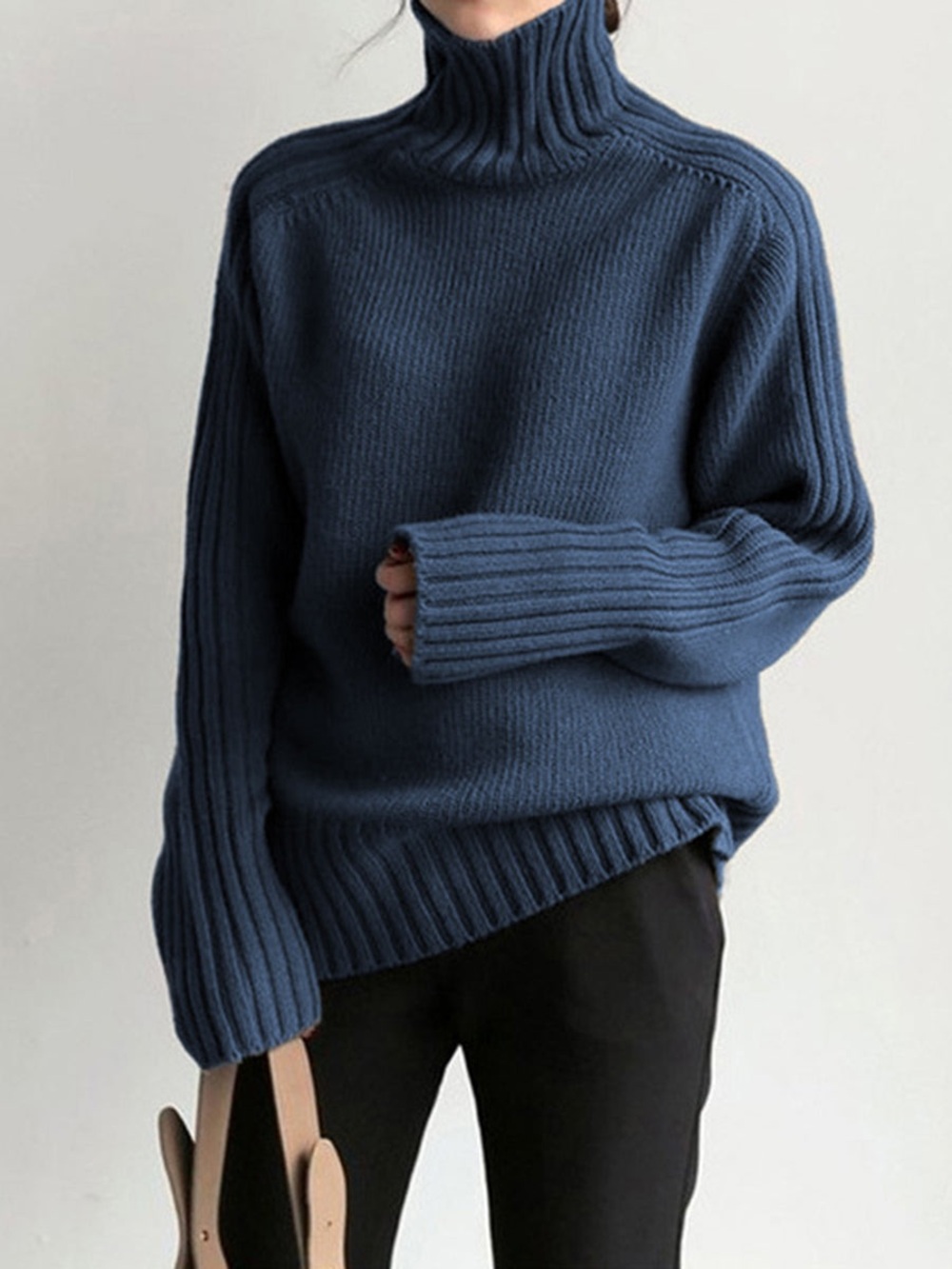 Commense Solid High Neck Knit Sweater